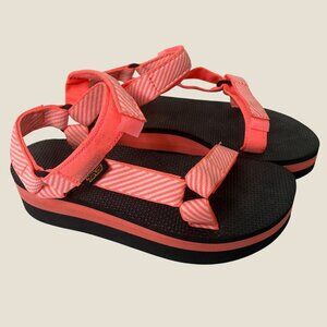 Teva Womens Platform Candy Stripe Sandals Vibrant Orange Chunky Sole Size 8